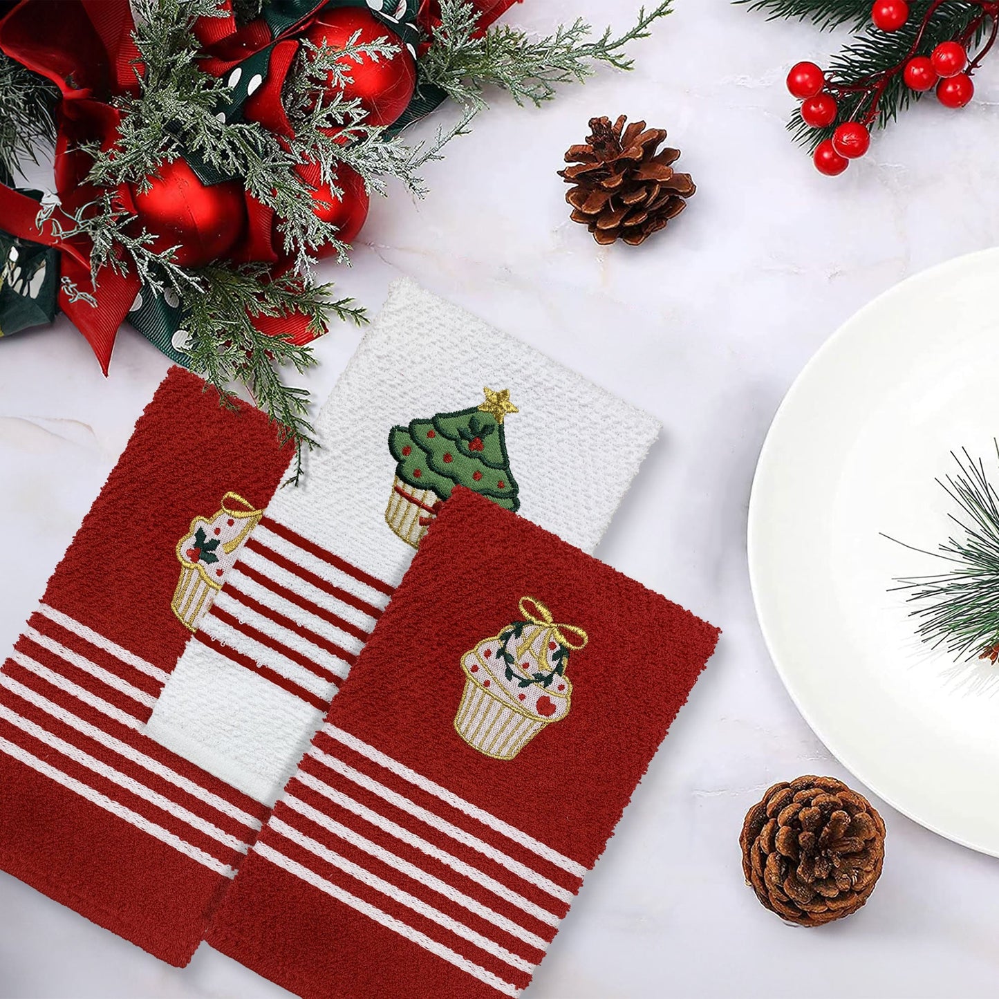 Set Strofinacci Natalizi Preziosa Home Canovacci in spugna 3 Pezzi Natale 6421