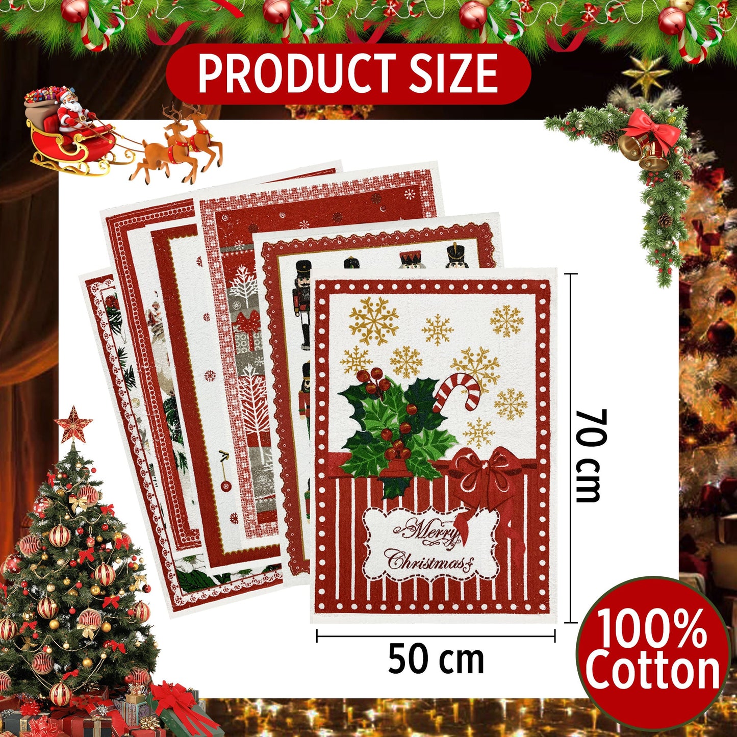 Set Strofinacci Natalizi Preziosa Home Canovacci in spugna 6 Pezzi Natale 6425