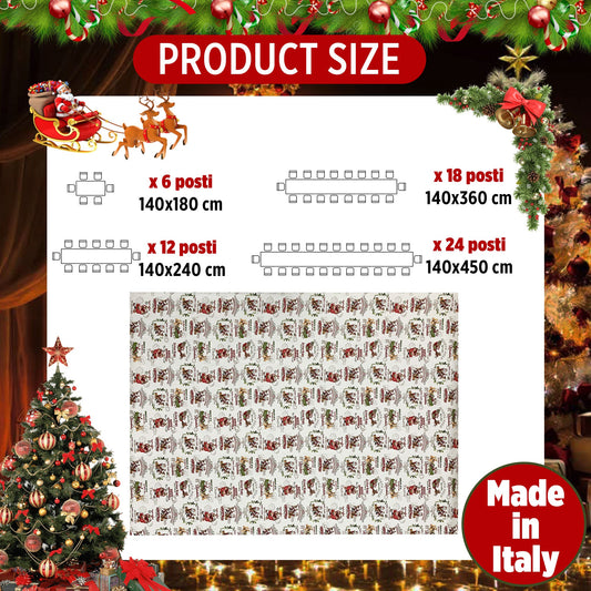 Tovaglia Natalizia panama stampata Preziosa Home 24 posti Natale Abete 6458