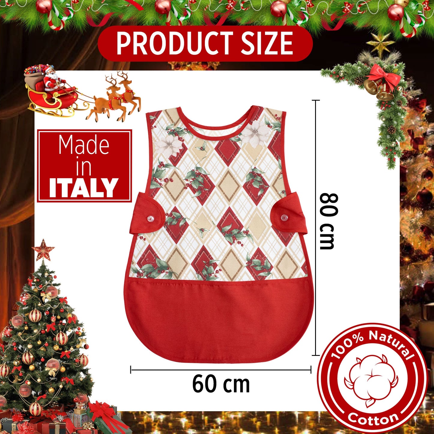 Grembiule da cucina Natalizio Casacca 100% Cotone Idea regalo Natale 6459