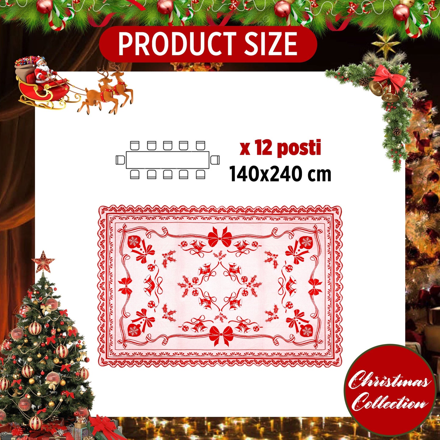 Copritavolo Natalizio in filet piazzato smerlato Preziosa Home 12 posti 6471