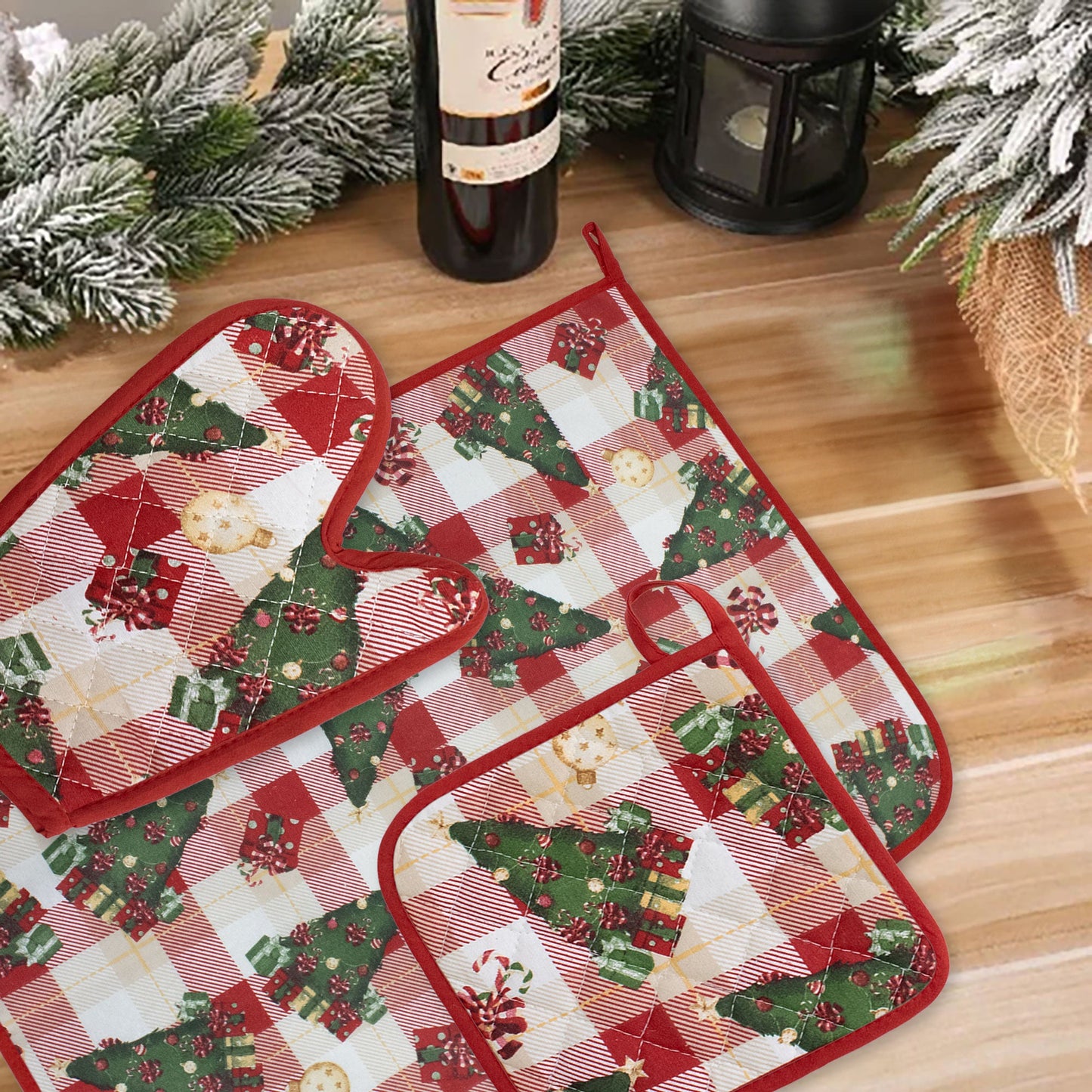 Set Guantone, presina e strofinaccio da forno natalizi Idea Regalo Natale 6484