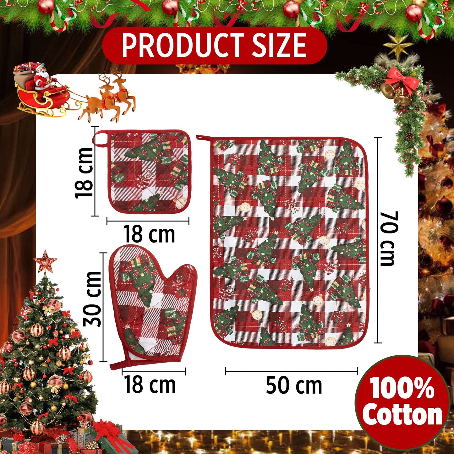 Set Guantone, presina e strofinaccio da forno natalizi Idea Regalo Natale 6484