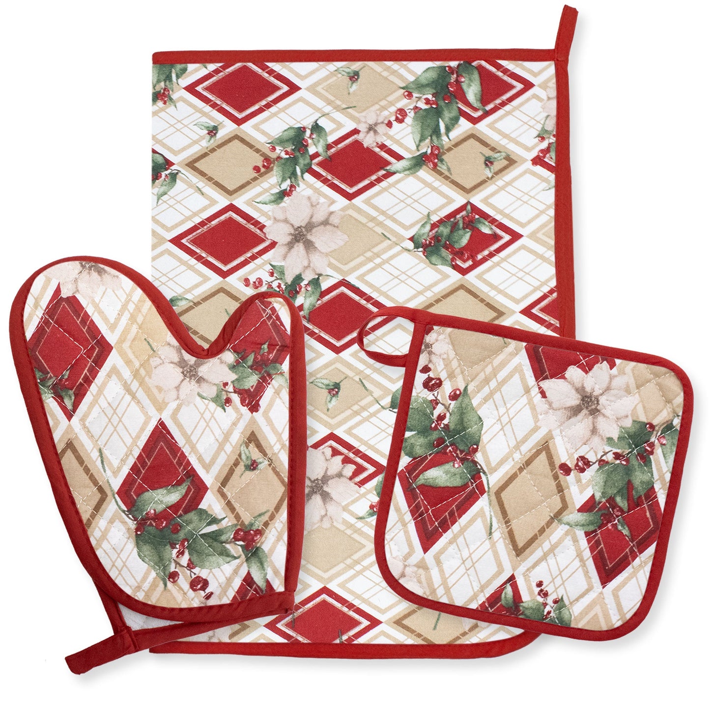 Set Guantone, presina e strofinaccio da forno natalizi Idea Regalo Natale 6484