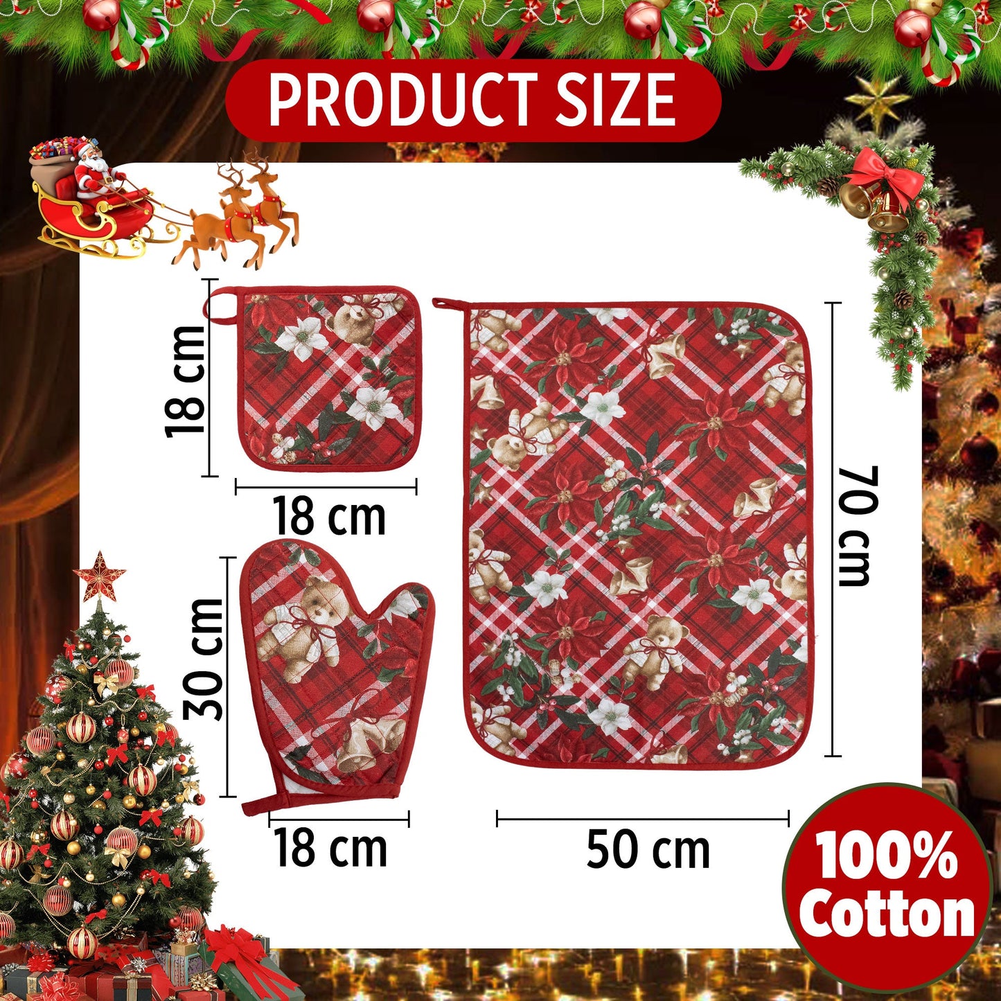 Set Guantone, presina e strofinaccio da forno natalizi Idea Regalo Natale 6484