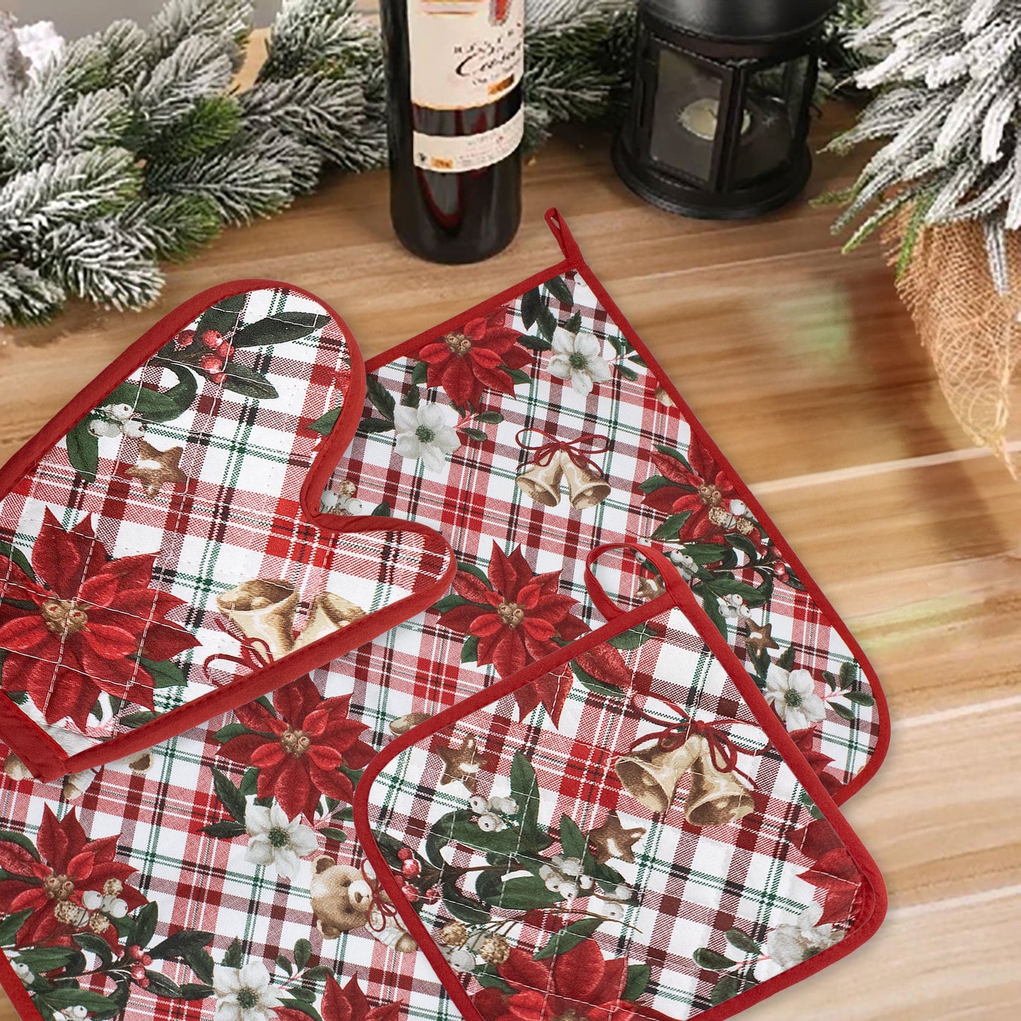 Set Guantone, presina e strofinaccio da forno natalizi Idea Regalo Natale 6484