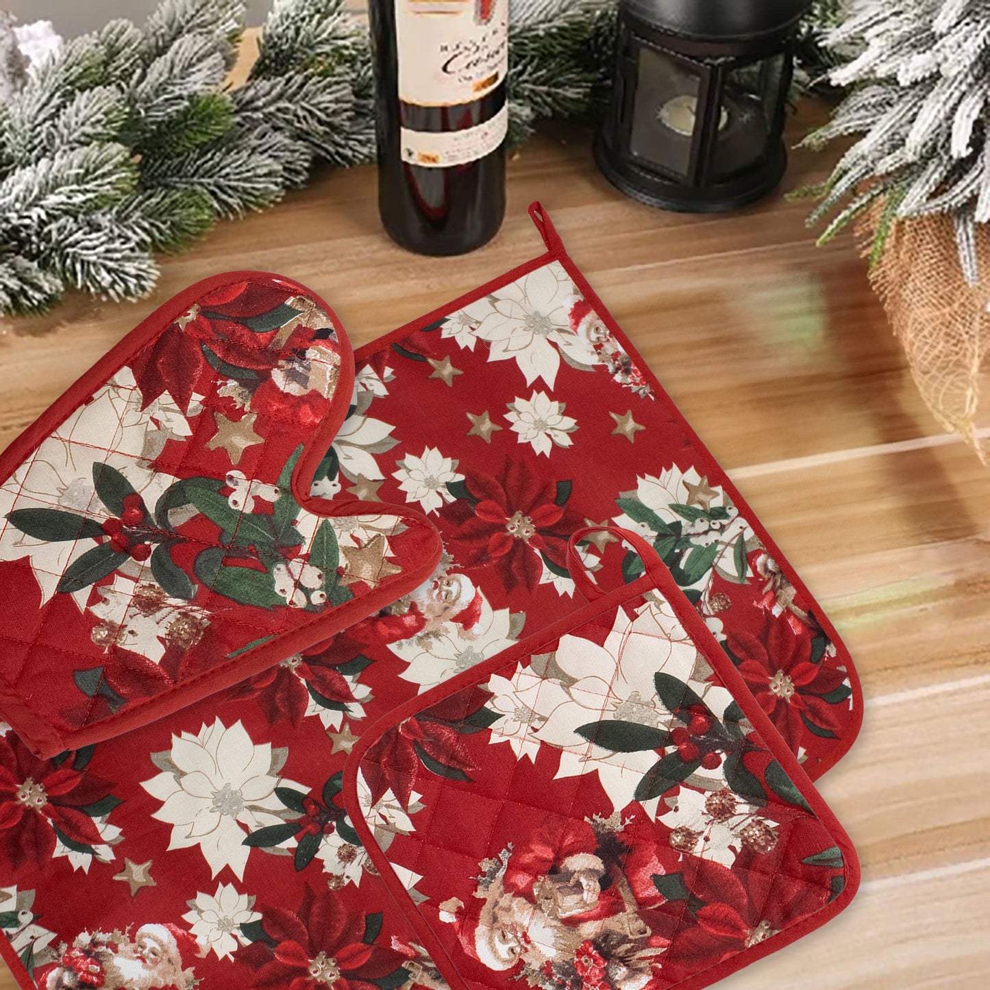 Set Guantone, presina e strofinaccio da forno natalizi Idea Regalo Natale 6484