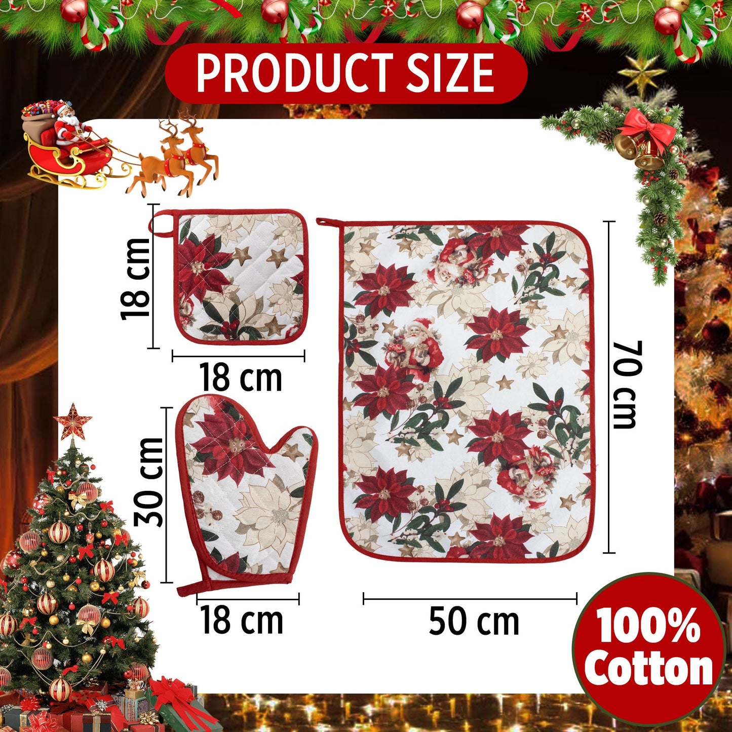 Set Guantone, presina e strofinaccio da forno natalizi Idea Regalo Natale 6484