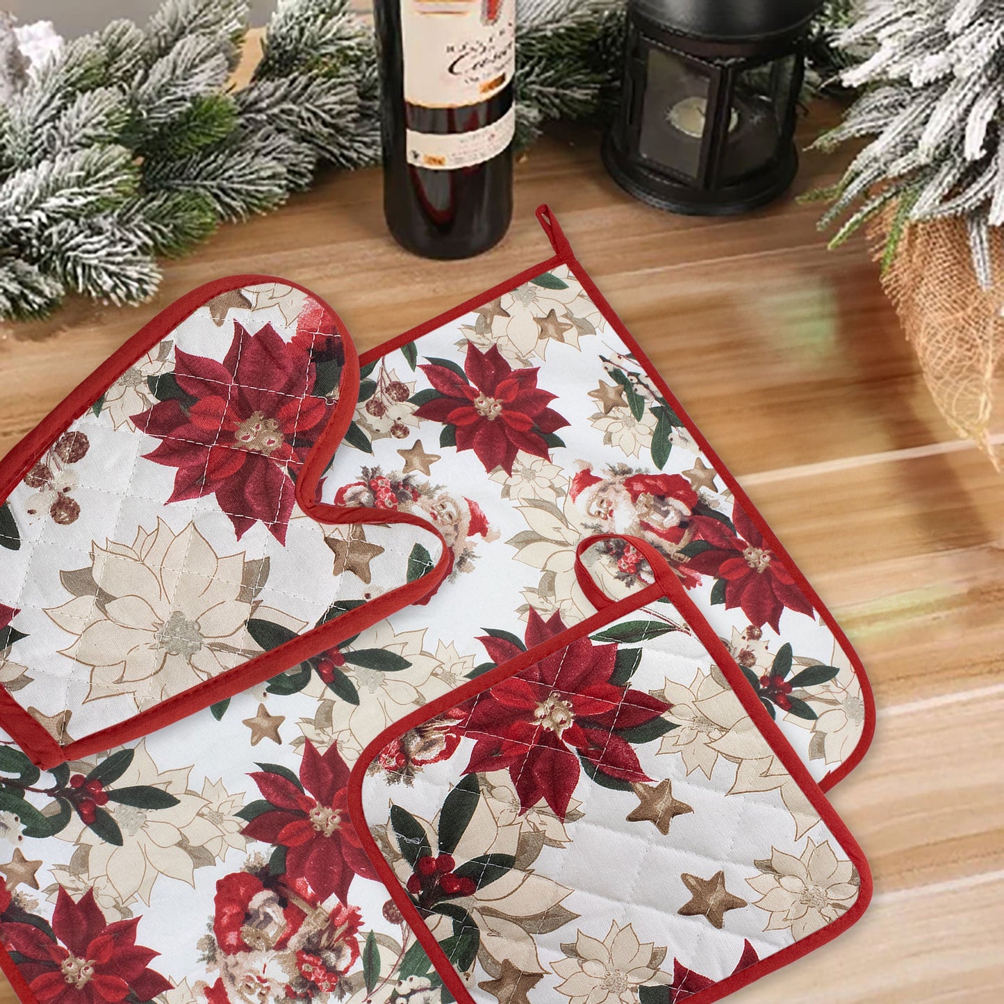 Set Guantone, presina e strofinaccio da forno natalizi Idea Regalo Natale 6484