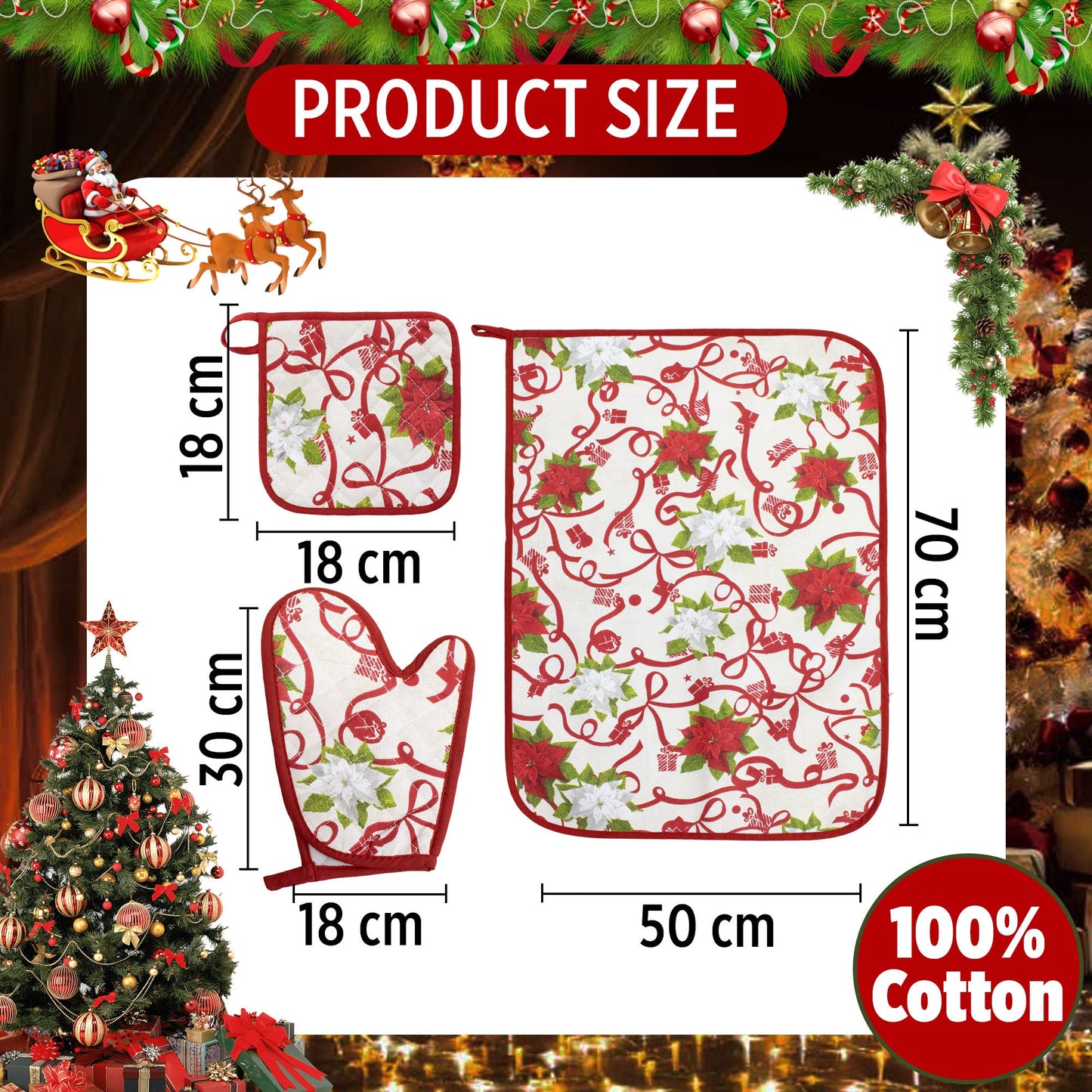 Set Guantone, presina e strofinaccio da forno natalizi Idea Regalo Natale 6484