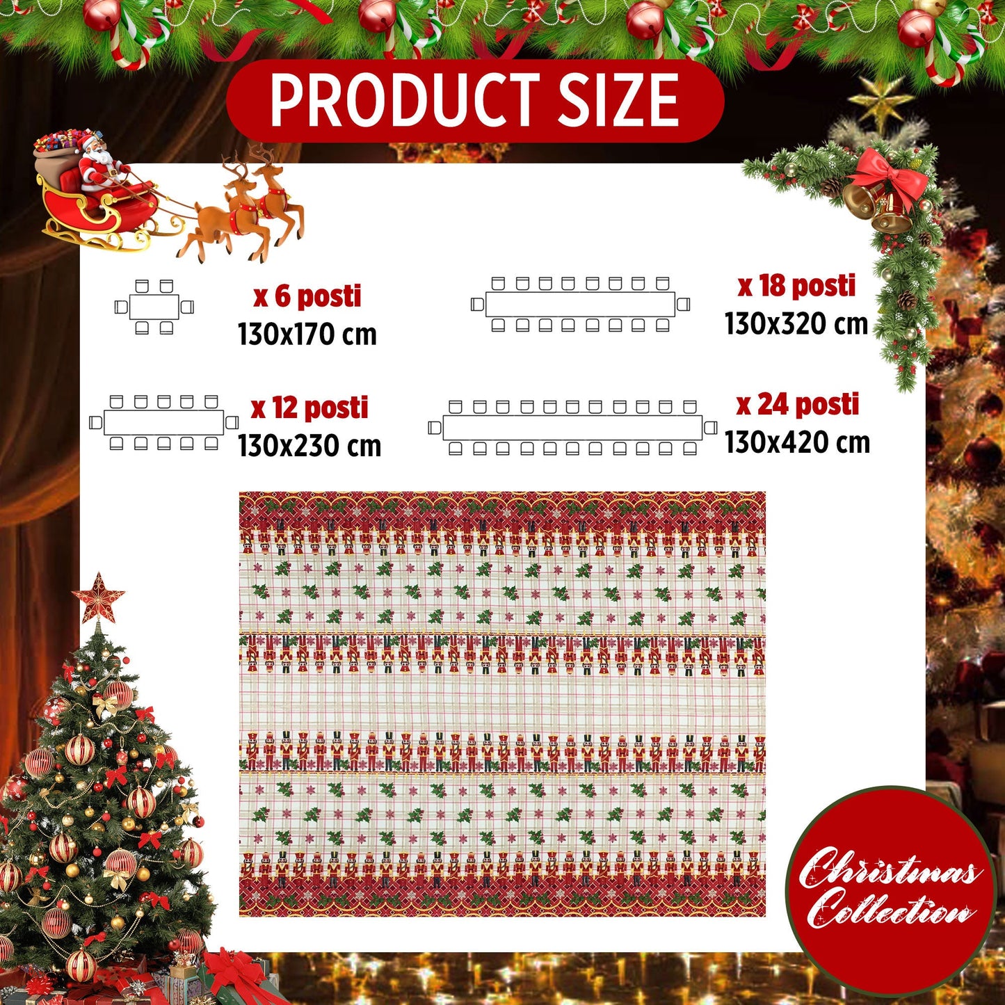 Tovaglia Natalizia loneta stampata Sommaruga 12 posti Natale 6490