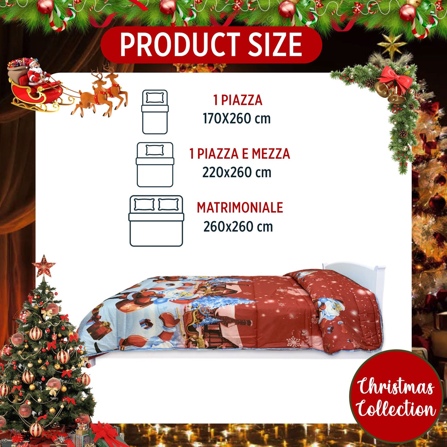 Trapunta natalizia piumone invernale letto matrimoniale Babbo Natale 6510