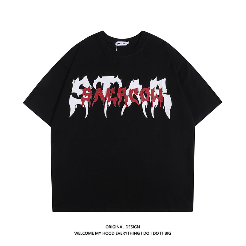 American Style Trend Hip Hop Letter Print Summer T-shirt Short Sleeve