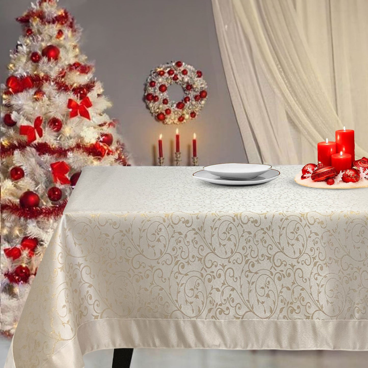 Tovaglia Natalizia lurex antimacchia idrorepellente Preziosa Home 18 posti 6525