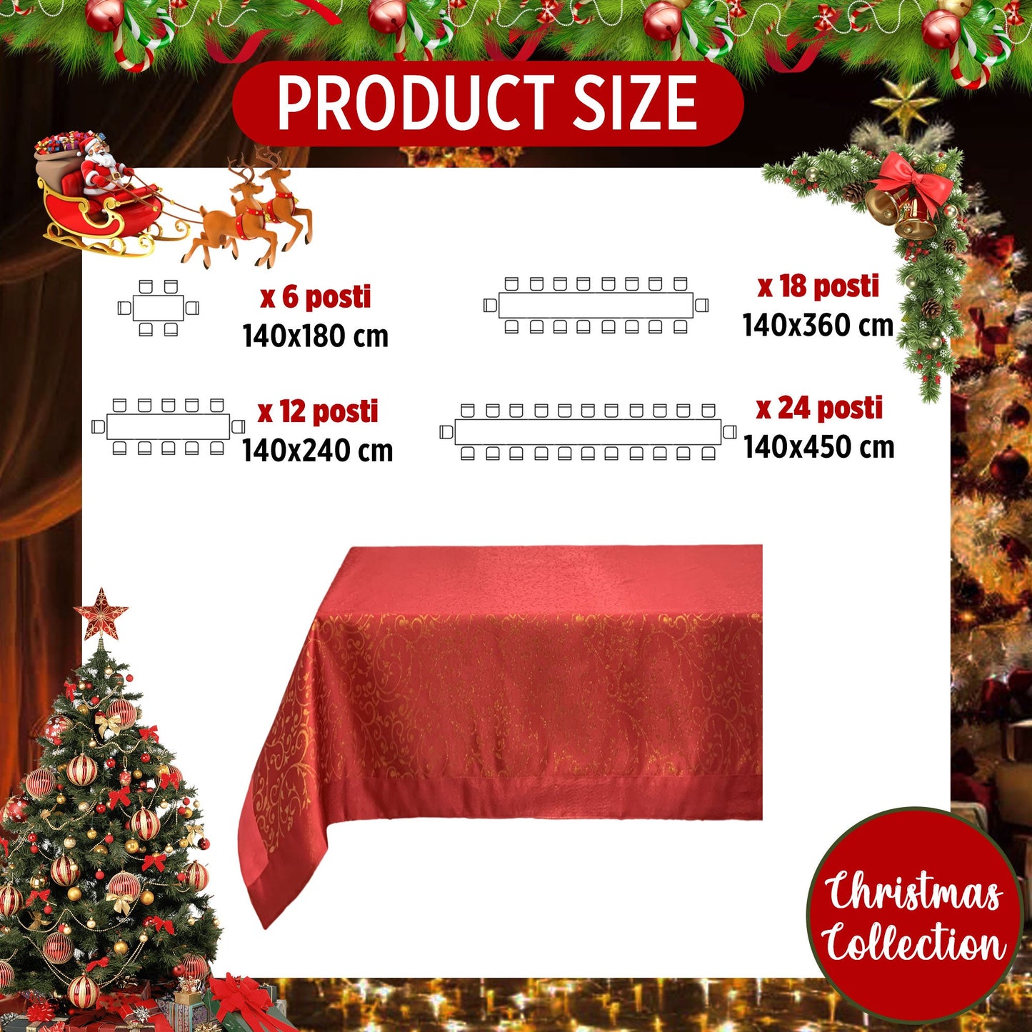 Tovaglia Natalizia lurex antimacchia idrorepellente Preziosa Home 18 posti 6525