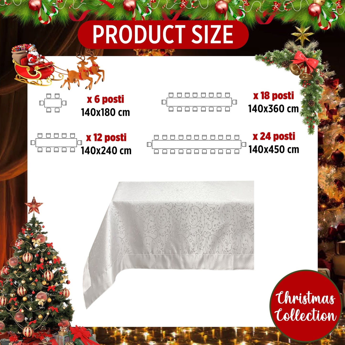 Tovaglia Natalizia lurex antimacchia idrorepellente Preziosa Home 24 posti 6527