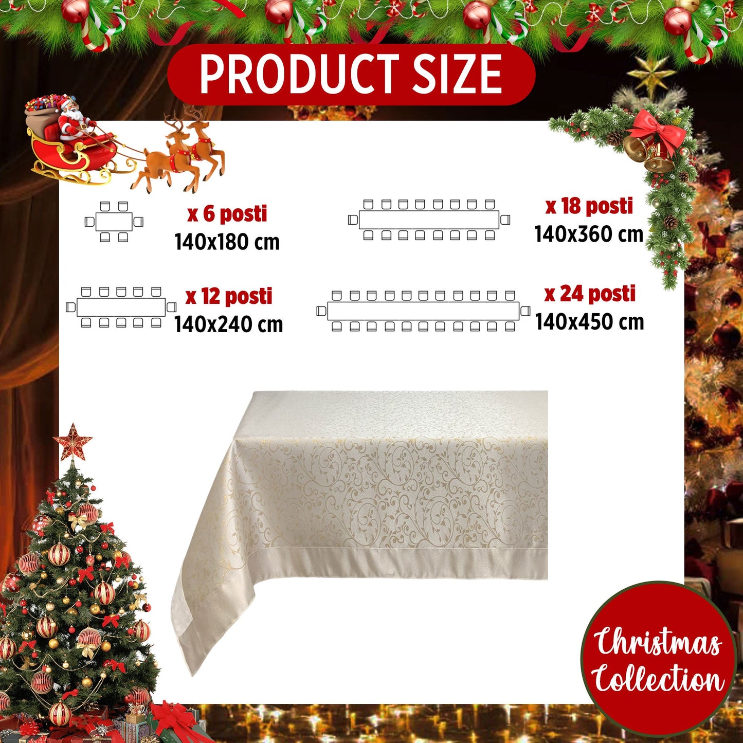 Tovaglia Natalizia lurex antimacchia idrorepellente Preziosa Home 24 posti 6527