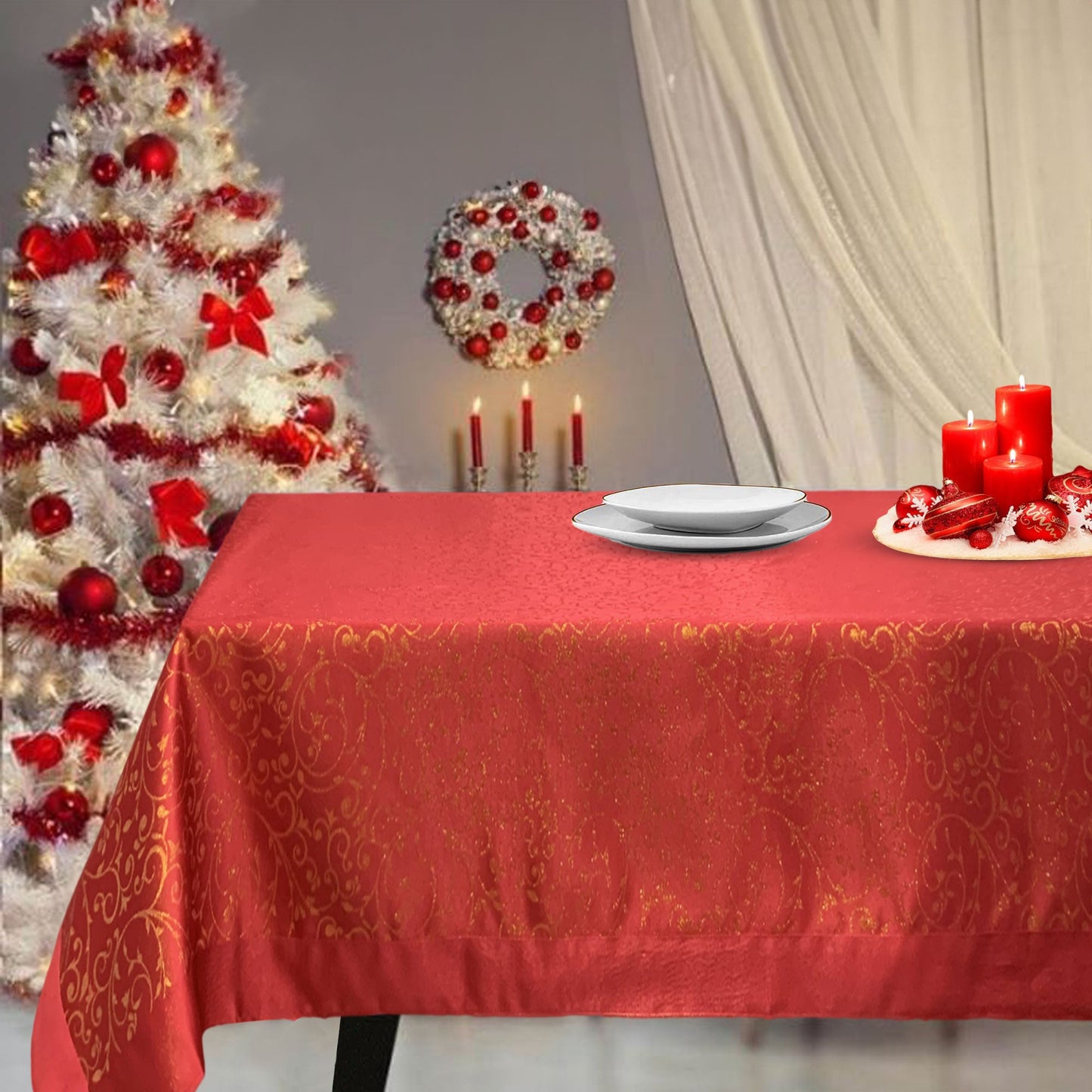 Tovaglia Natalizia lurex antimacchia idrorepellente Preziosa Home 24 posti 6527