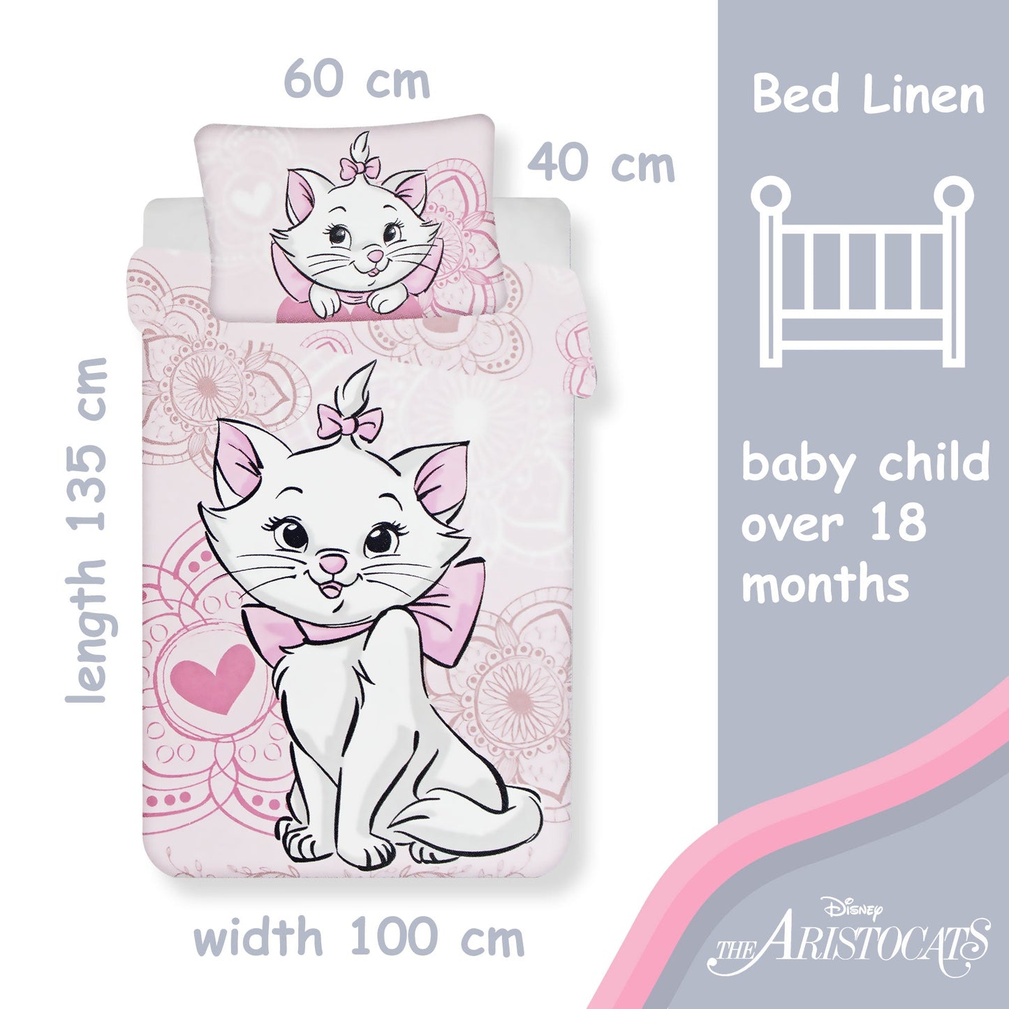 Set lettino culla copripiumino Aristogatti Marie federa ufficiale in cotone 6549