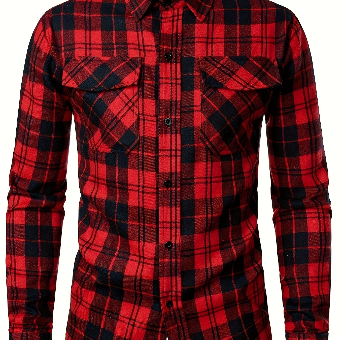 Plaid Pattern Suit Shirt With Flap Pockets For Men, Long Sleeve Button Up Lapel Shirt For Spring & Fall, Male's Classic Fashion For Casual Outings