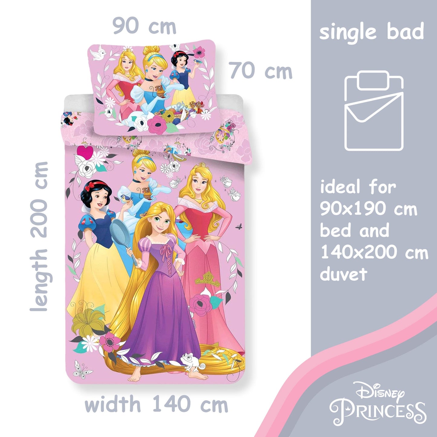 Set Copripiumino e federa Disney Principesse per letto singolo in cotone 6554