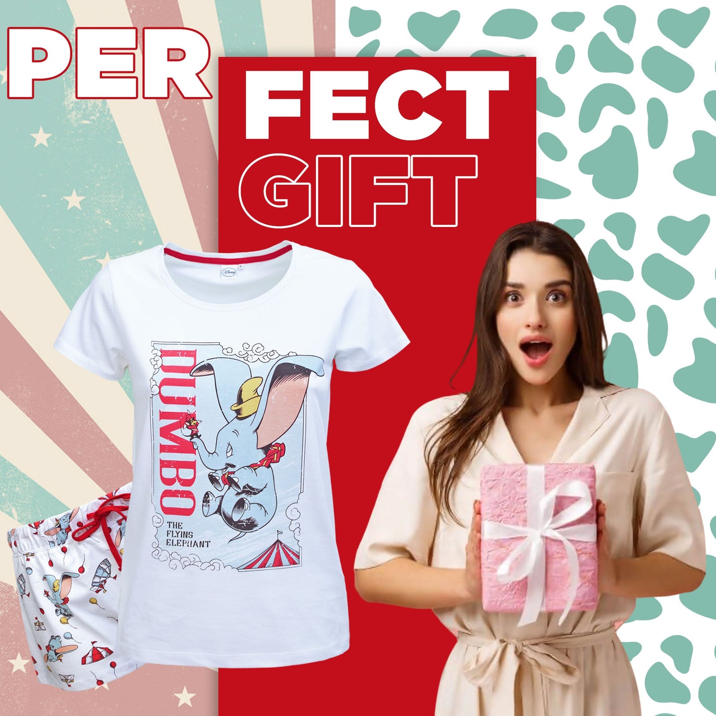 Pigiama donna Disney Dumbo T-shirt e shorties ragazza in cotone 6578