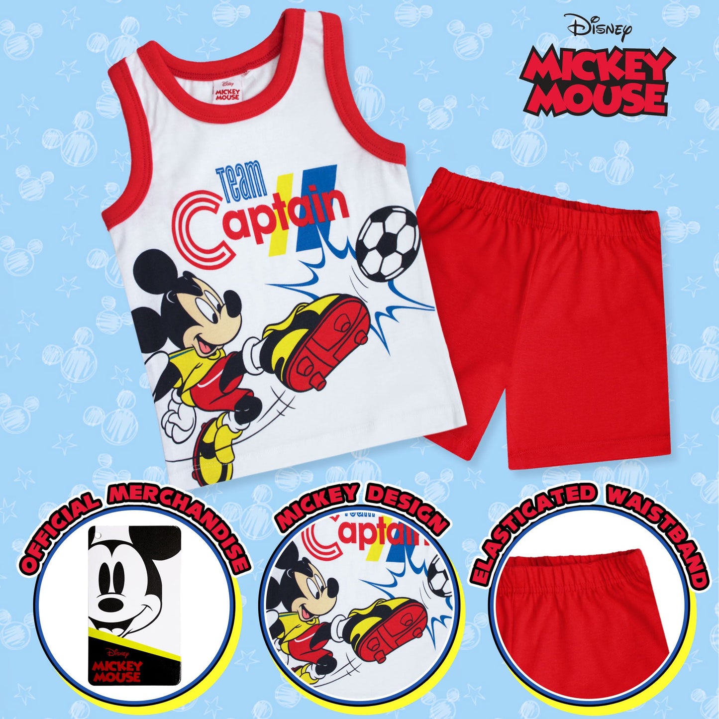 Pigiama bambino Disney Mickey Mouse canotta e pantalone corto estivo cotone 6581