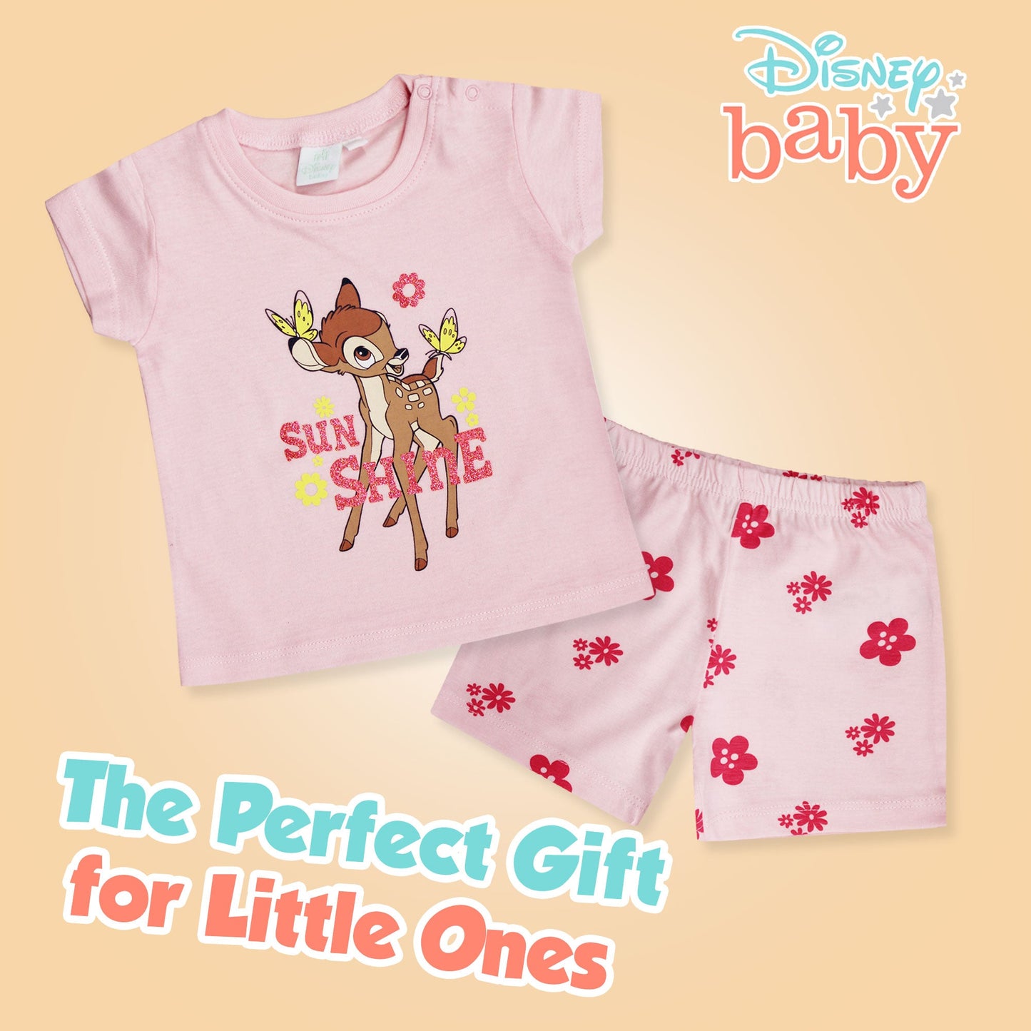 Completo Disney Bambi in cotone estivo maglia neonato bambina 6583