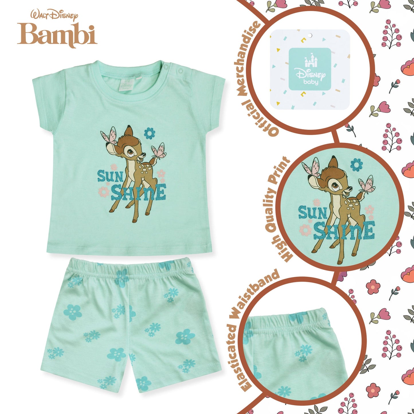 Completo Disney Bambi in cotone estivo maglia neonato bambina 6583