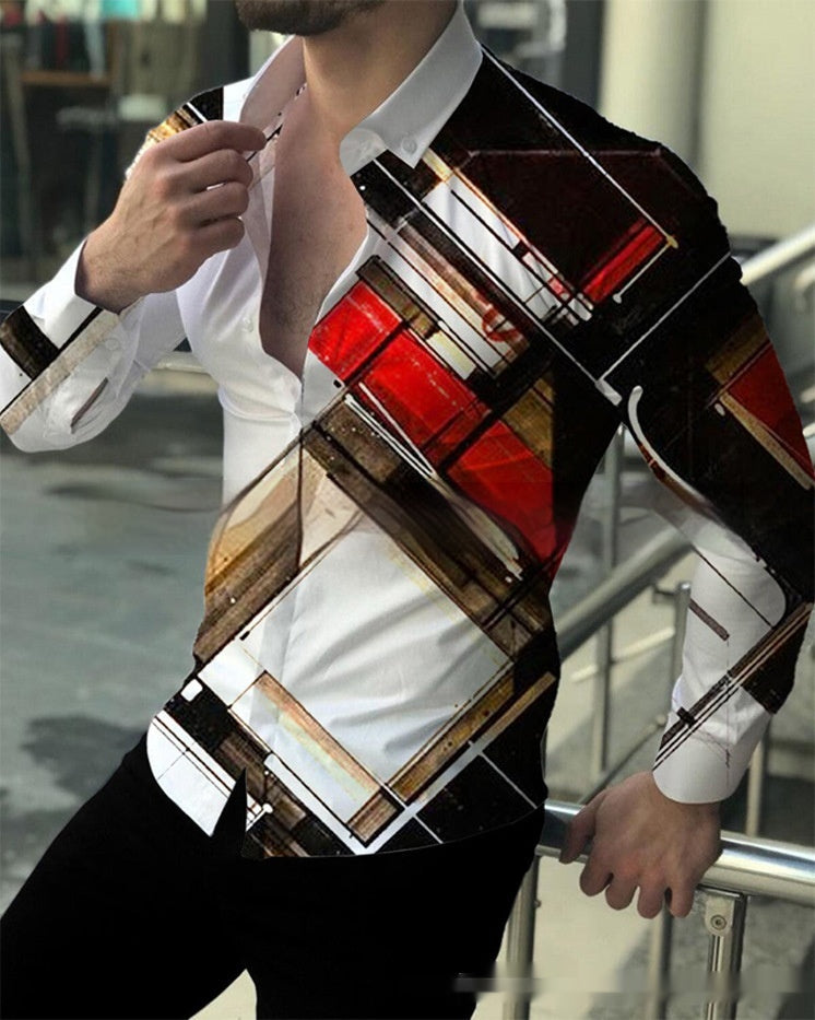 European And American 3D Printed Casual Slim Fashion Printed Shirt