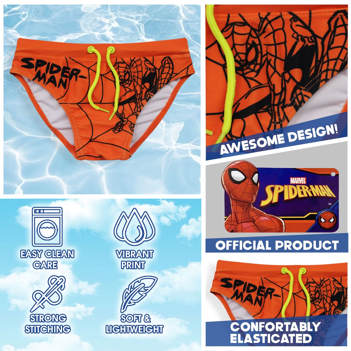 Costume da bagno bambino Marvel Spiderman mutandina slip fluo mare bimbo 6631