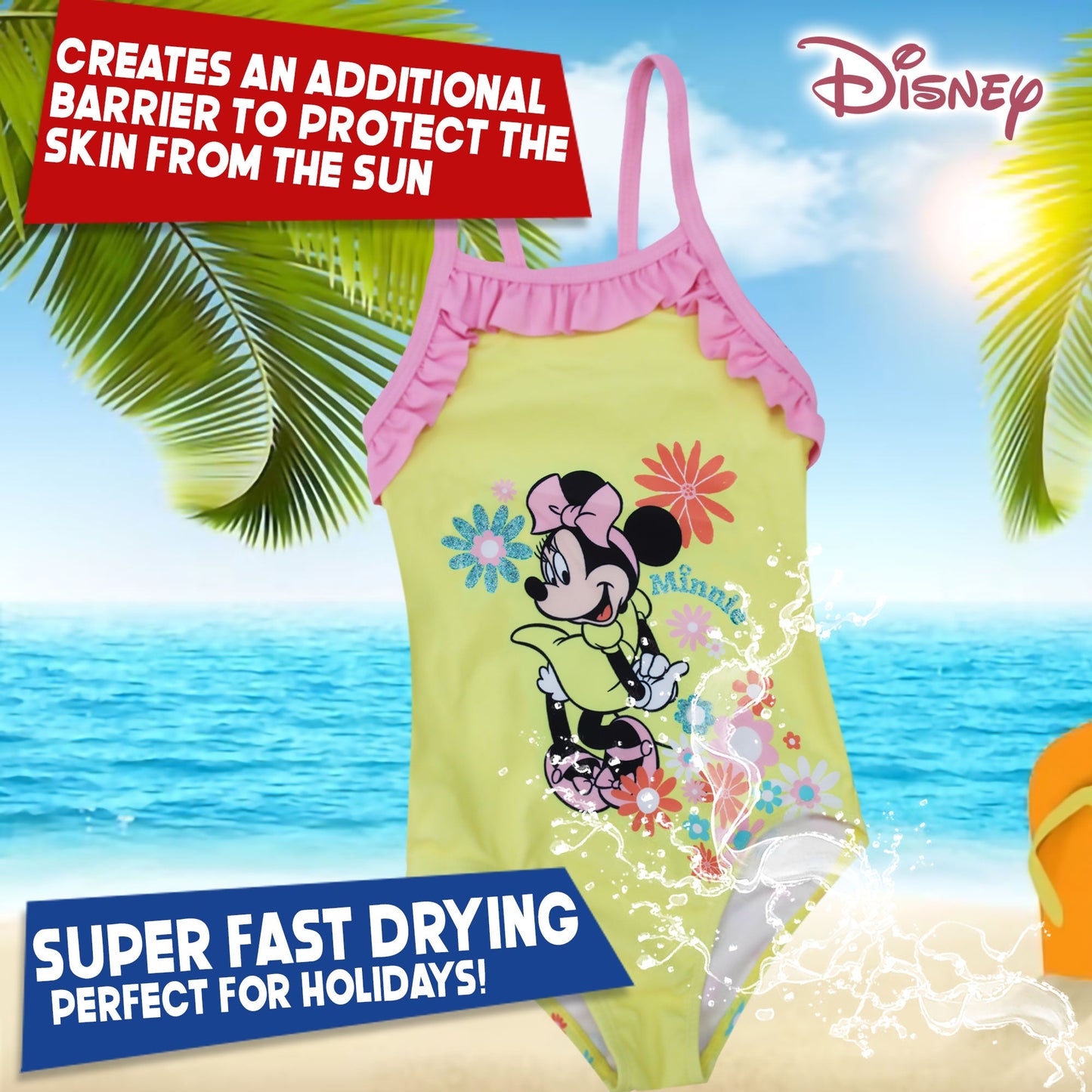 Costume da bagno intero mare per neonato bambina Disney Minnie Mouse volant 6662