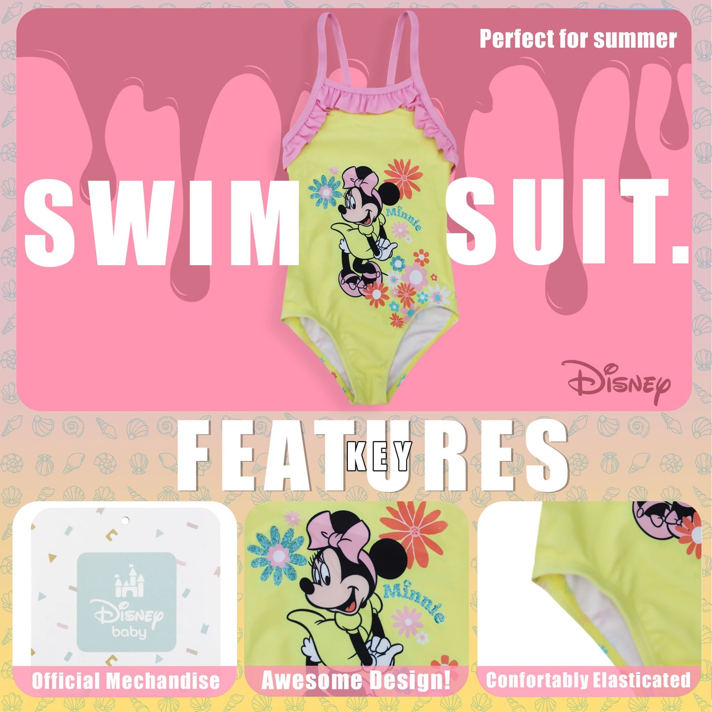 Costume da bagno intero mare per neonato bambina Disney Minnie Mouse volant 6662