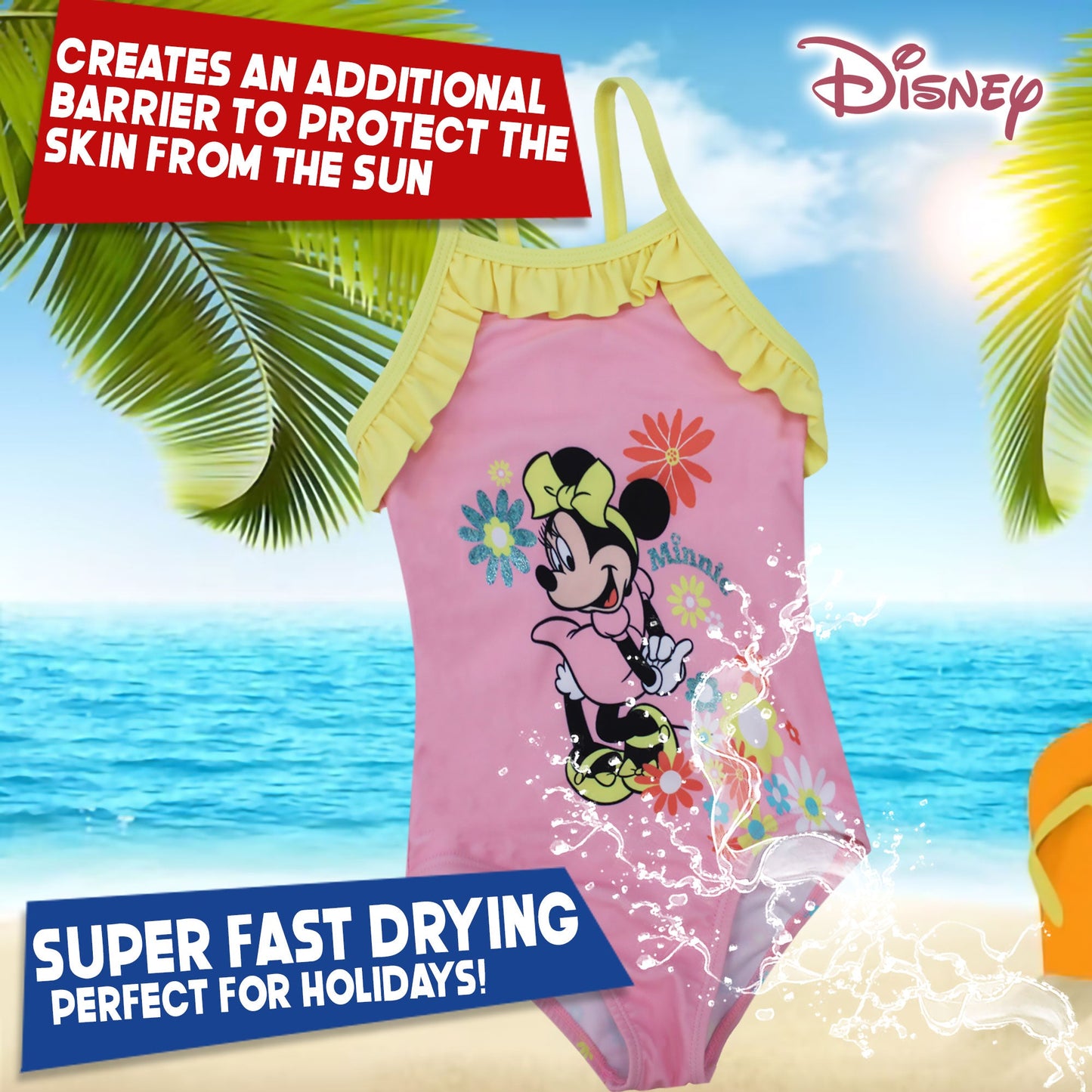 Costume da bagno intero mare per neonato bambina Disney Minnie Mouse volant 6662