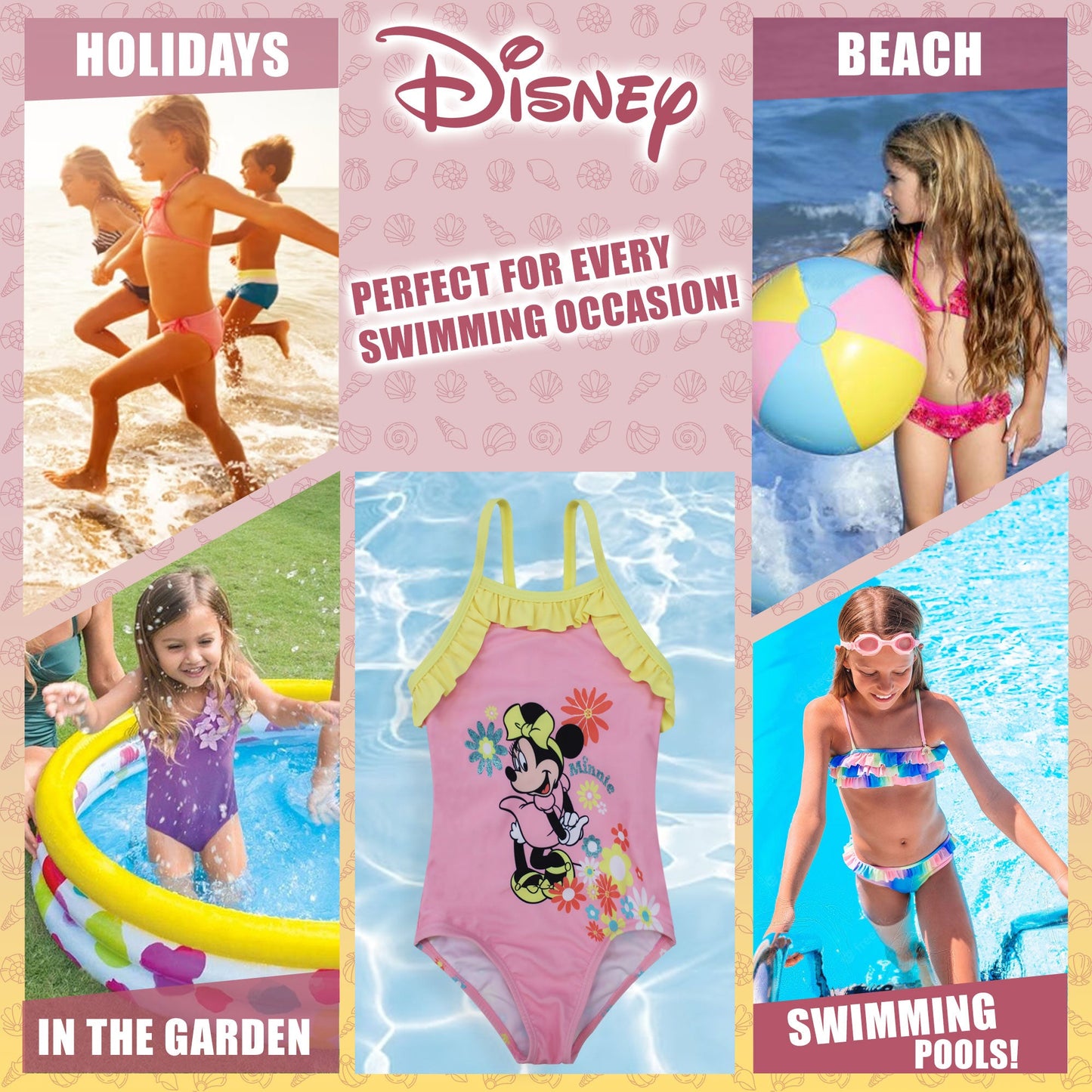 Costume da bagno intero mare per neonato bambina Disney Minnie Mouse volant 6662