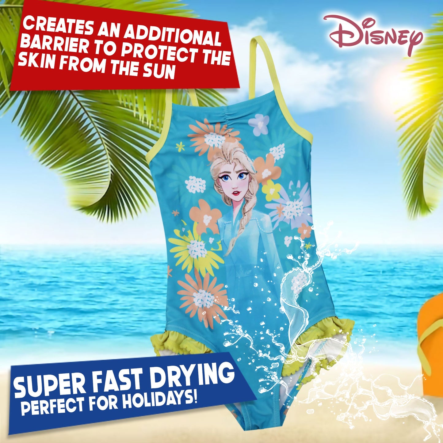 Costume da bagno intero mare bambina Disney Frozen Elsa 1 pezzo con volant 6664