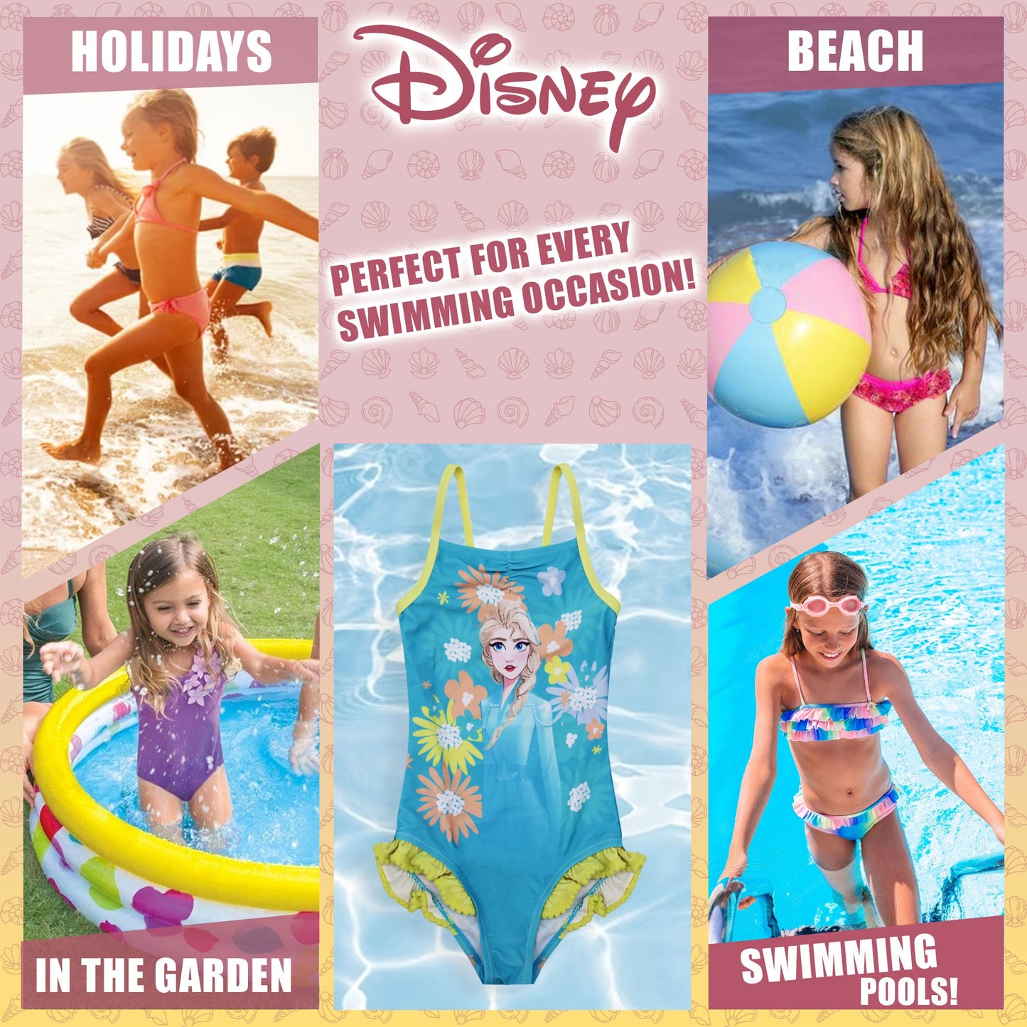 Costume da bagno intero mare bambina Disney Frozen Elsa 1 pezzo con volant 6664