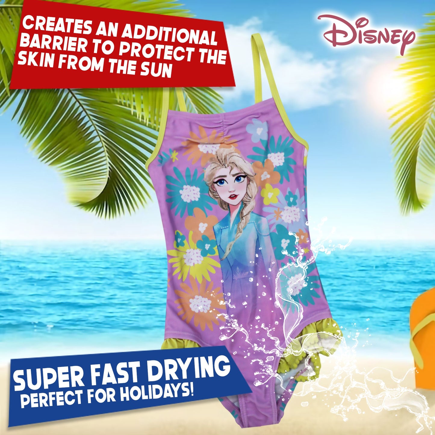 Costume da bagno intero mare bambina Disney Frozen Elsa 1 pezzo con volant 6664