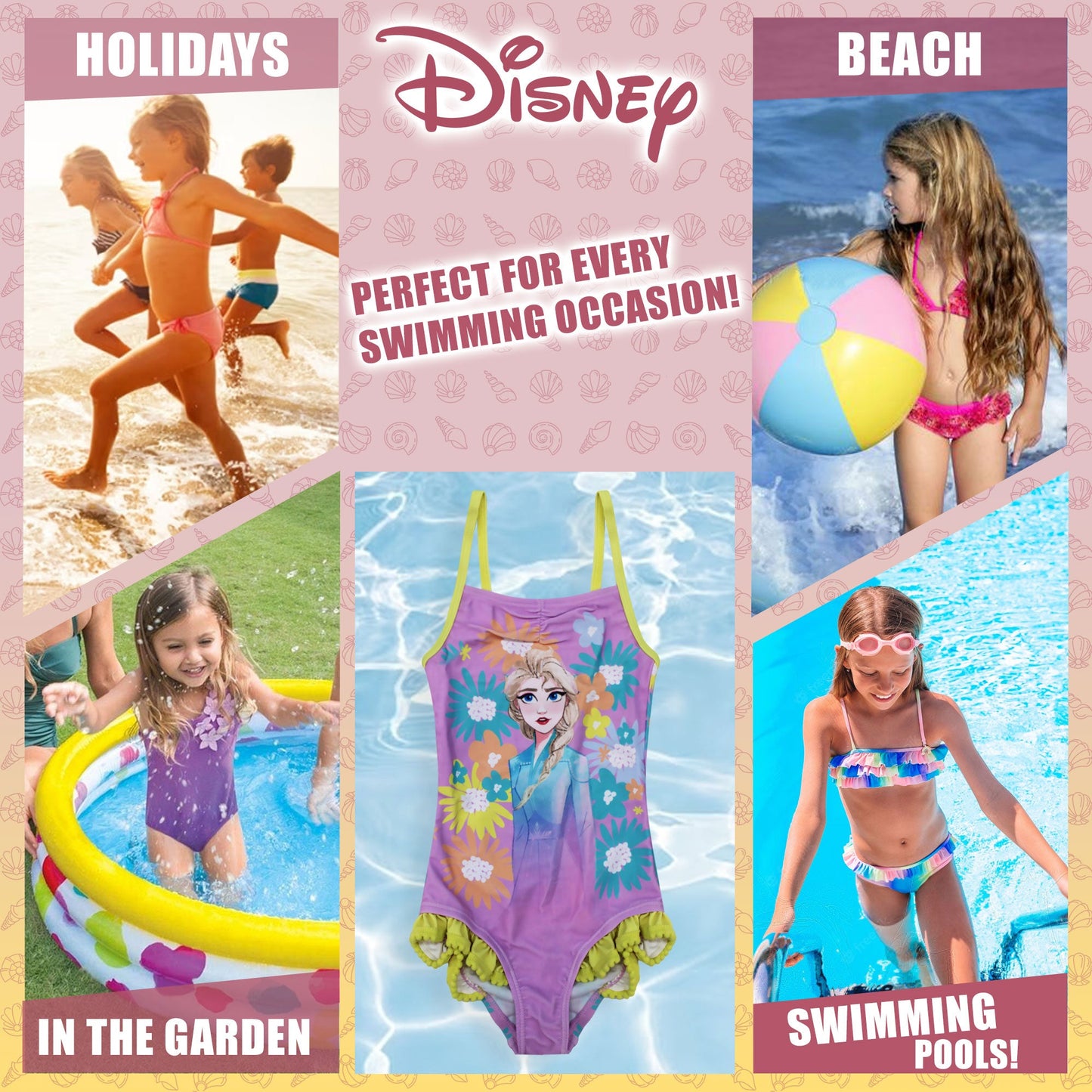 Costume da bagno intero mare bambina Disney Frozen Elsa 1 pezzo con volant 6664