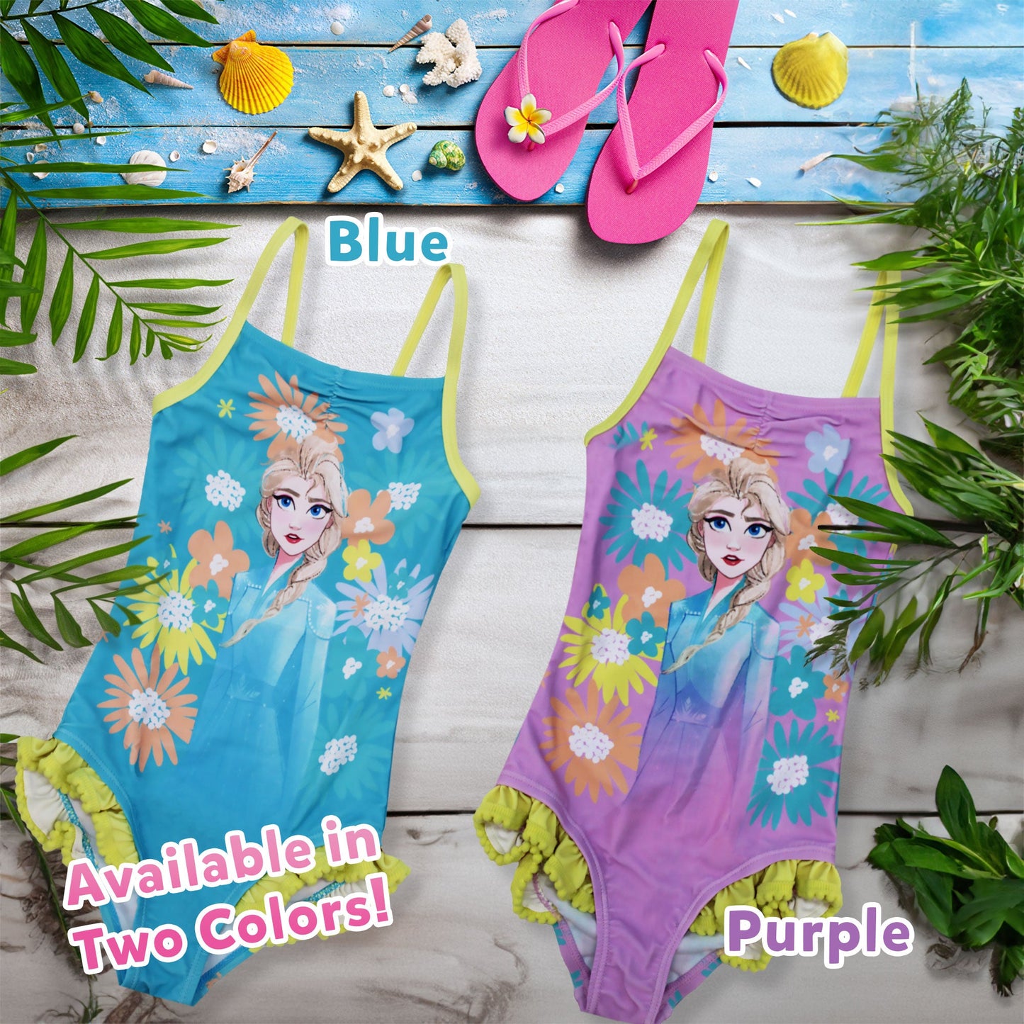 Costume da bagno intero mare bambina Disney Frozen Elsa 1 pezzo con volant 6664