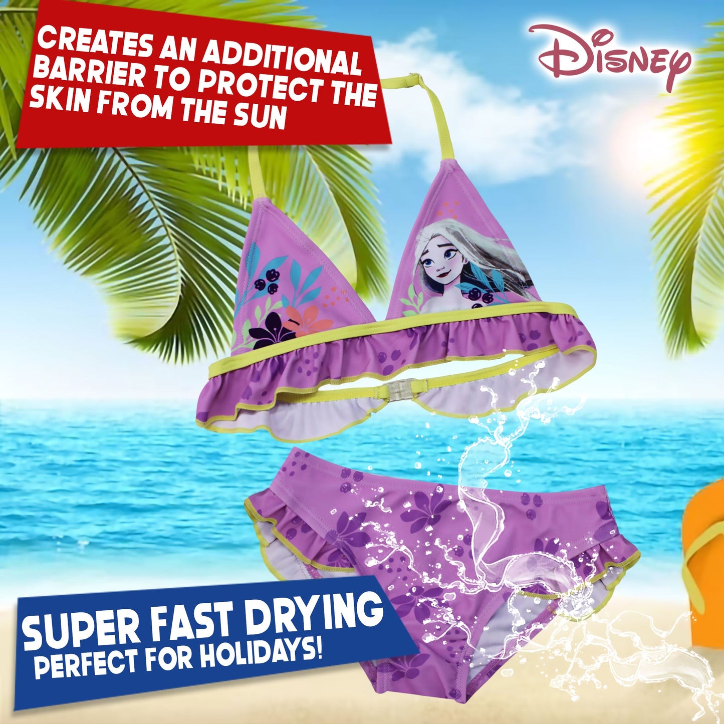 Costume da bagno bikini mare bambina Disney Frozen Elsa 2 pezzi con volant 6665