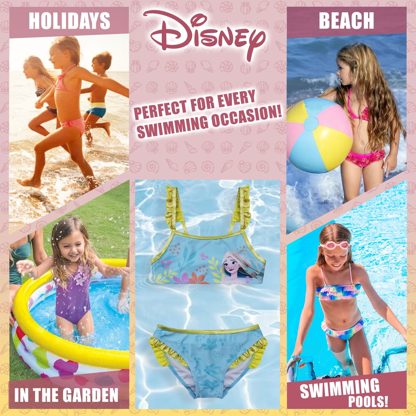 Costume da bagno bikini mare bambina Disney Frozen Elsa 2 pezzi con volant 6666