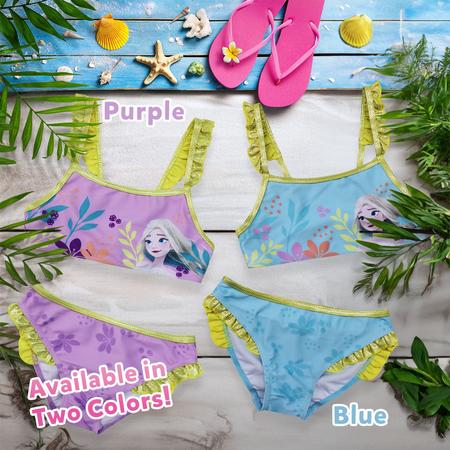 Costume da bagno bikini mare bambina Disney Frozen Elsa 2 pezzi con volant 6666