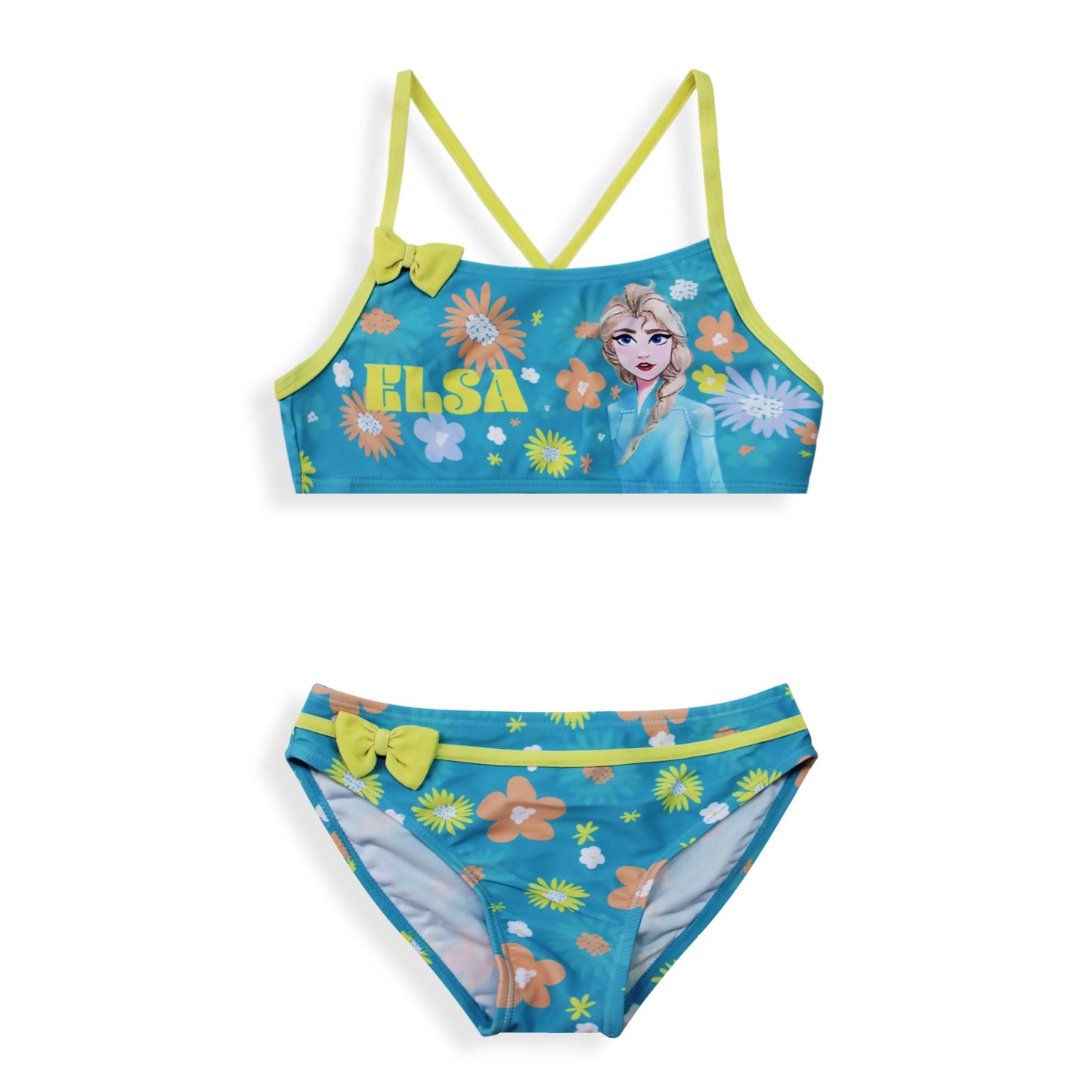 Costume da bagno bikini mare bambina Disney Frozen Elsa 2 pezzi con fiocchi 6667