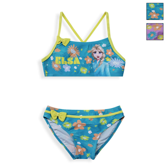 Costume da bagno bikini mare bambina Disney Frozen Elsa 2 pezzi con fiocchi 6667