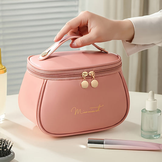 Astuccio cosmetico multifunzione in PU di grande capacità, borsa organizer per trucco color caramella con maniglia, contenitore portatile per articoli da toeletta da viaggio - Materiale durevole