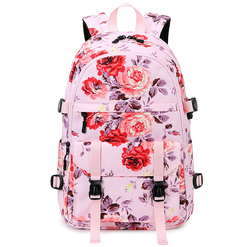 Women's Fashion Thermal Transfer Flower Multi-functional Backpack