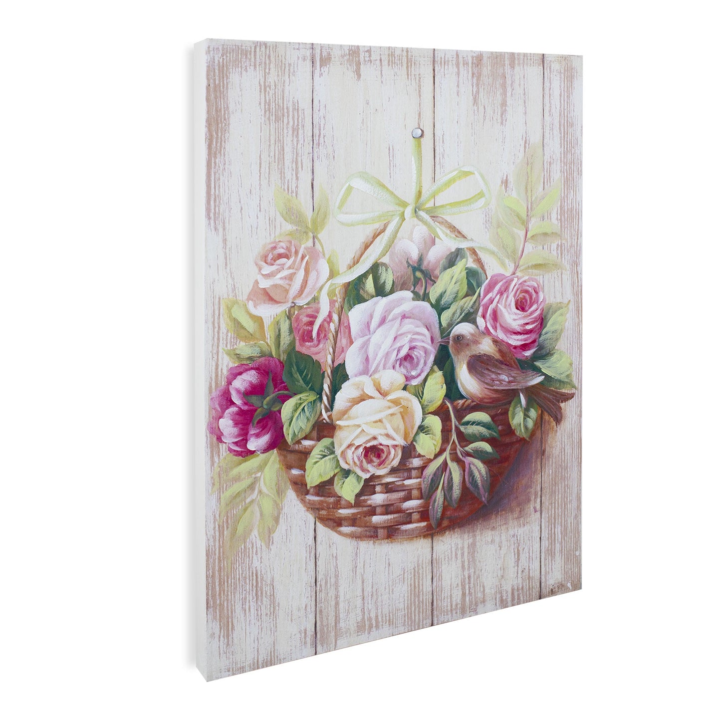 Quadro su legno decorativo Shabby Chic Nuvole di Stoffa cesto di fiori 6711