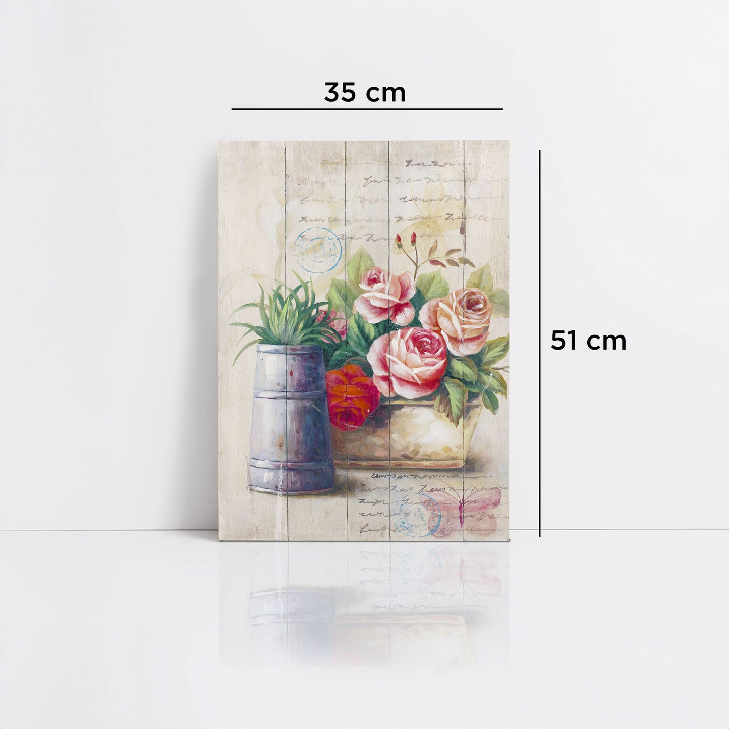 Quadro su legno decorativo Shabby Chic Nuvole di Stoffa cesto di fiori 6712