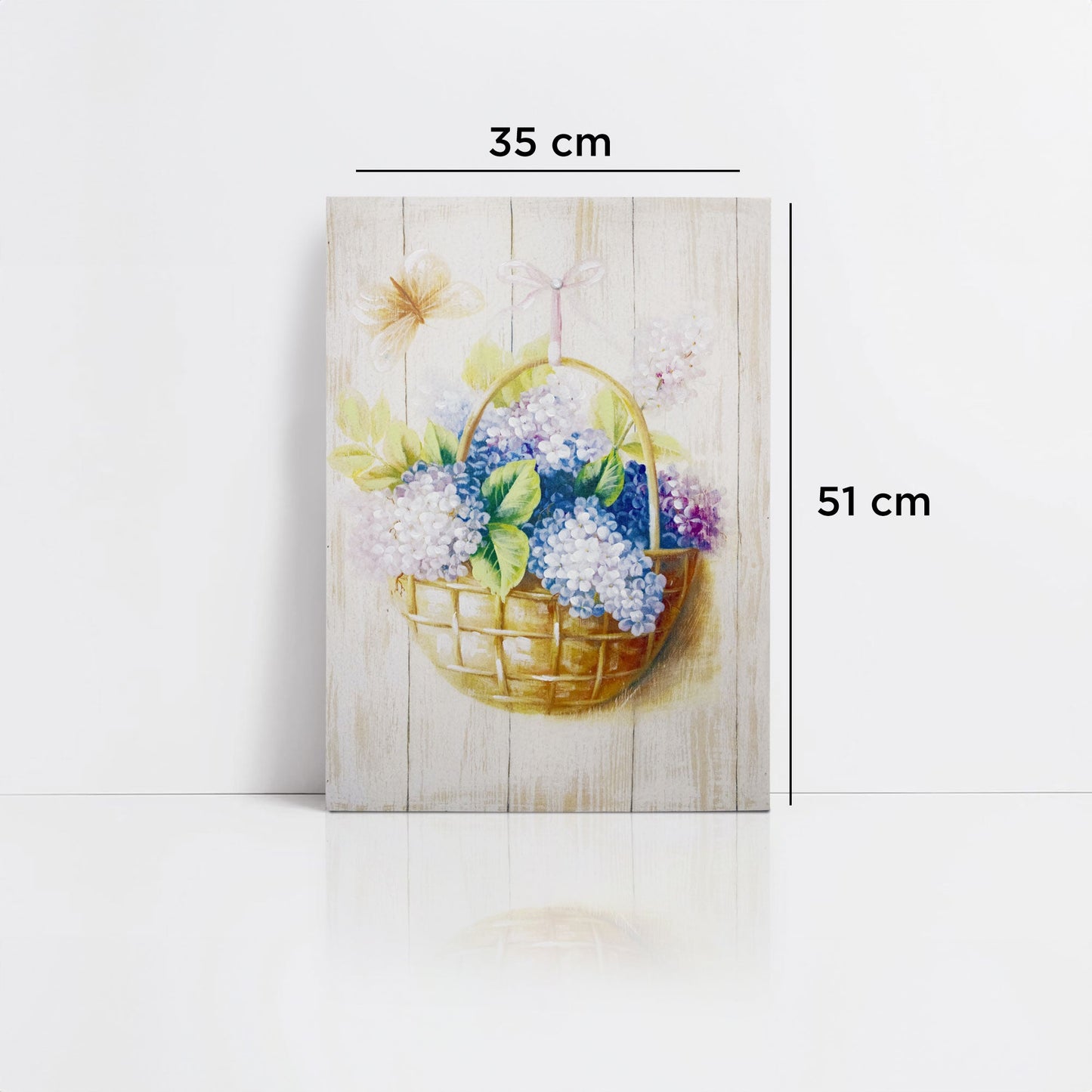 Quadro su legno decorativo Shabby Chic Nuvole di Stoffa cesto di fiori 6717